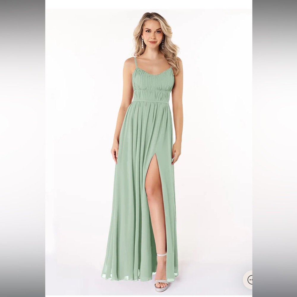 Azazie Yanelie Pleated Dress in Agave, size 16 (A16)